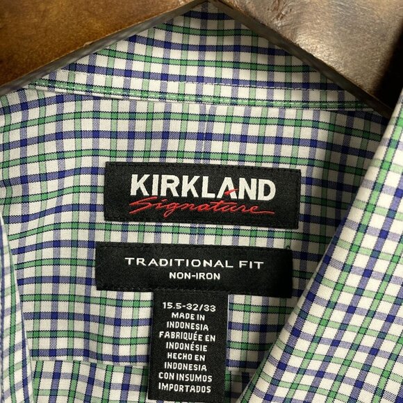 NWOT Kirkland Signature Men's 15.5 Traditional Fit Dress Shirt Green Plaid - Picture 6 of 9